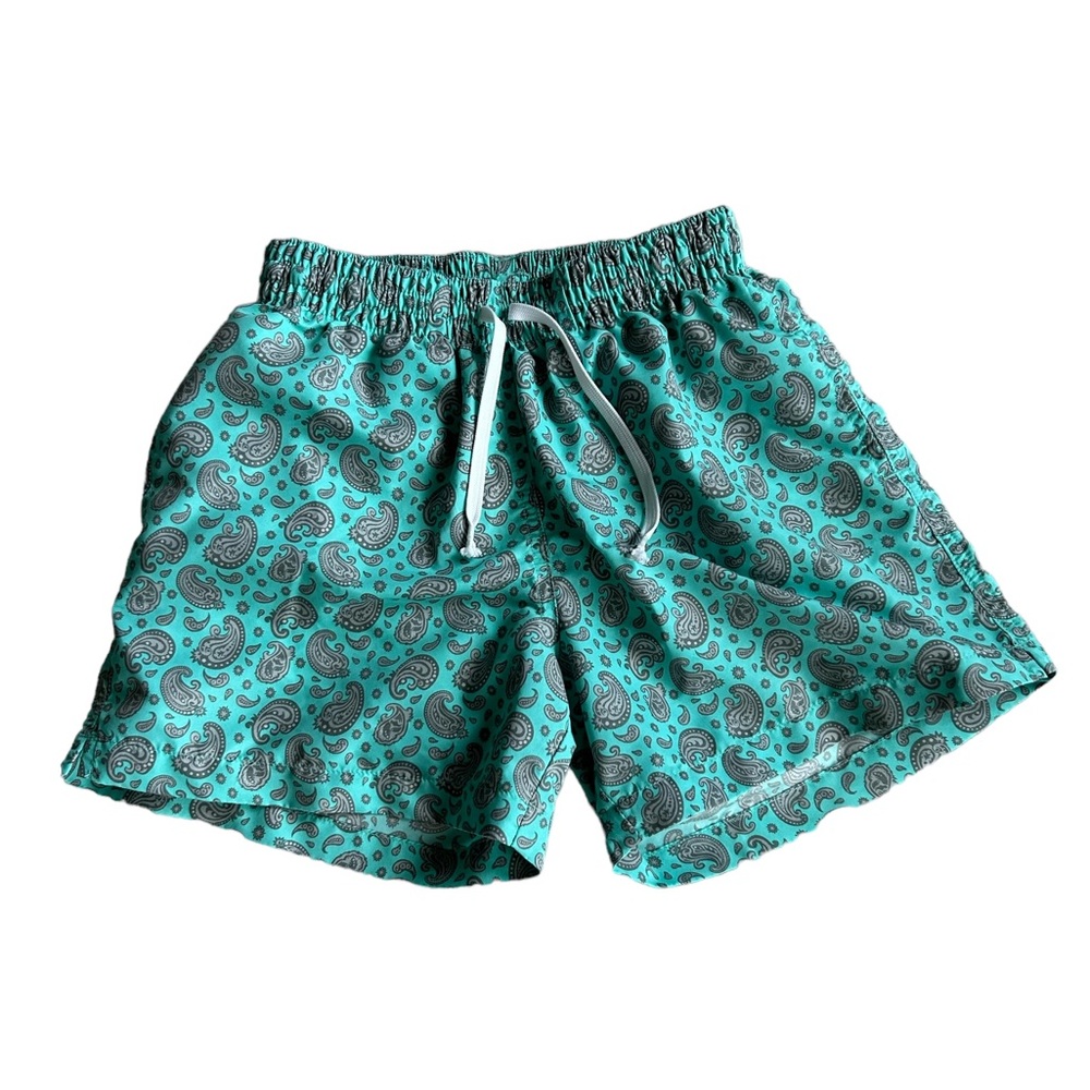 Chubbies Swim Trunks Mens Size Small Teal Gray Paisley Drawstring Lined Pocket